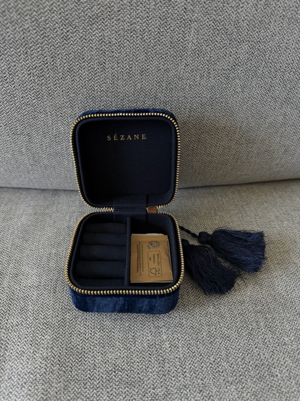 Sézane Navy Jewelry Travel Case with Tassel